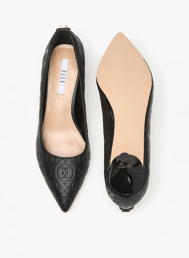 ELLE Women's Monogram Embossed Slip-On Pumps with Kitten Heels