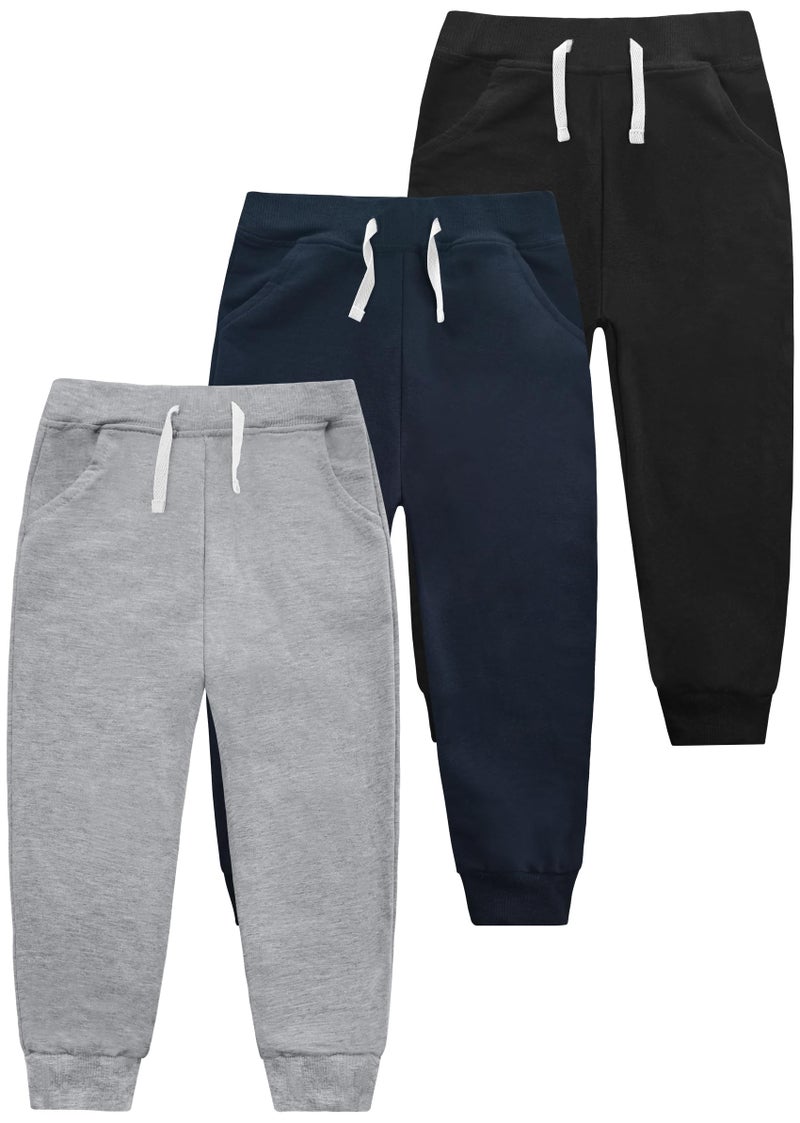VOGRYE 3 Pack Boys Cotton Toddler Sweatpants Boys Joggers Pants with Pocket Drawstring for Kids 2T-6T - Image 1