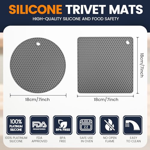 Daisiki Silicone Trivet Mats 4 Heat Resistant Pot Holders Multipurpose Non-Slip Hot Pads for Kitchen Potholders, Drying mat, Jar Opener, Spoon Holder, Coaster.(Dark Grey) - Image 2