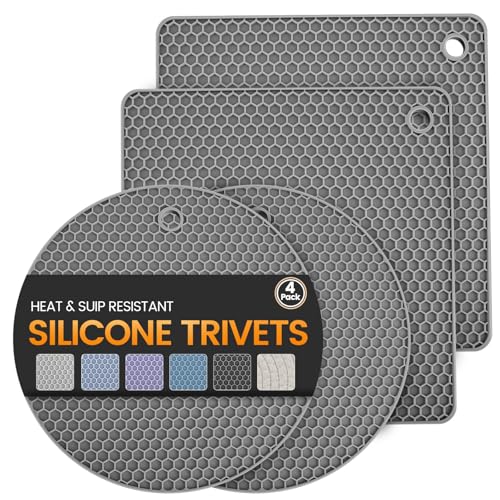 Daisiki Silicone Trivet Mats 4 Heat Resistant Pot Holders Multipurpose Non-Slip Hot Pads for Kitchen Potholders, Drying mat, Jar Opener, Spoon Holder, Coaster.(Dark Grey) - Image 1