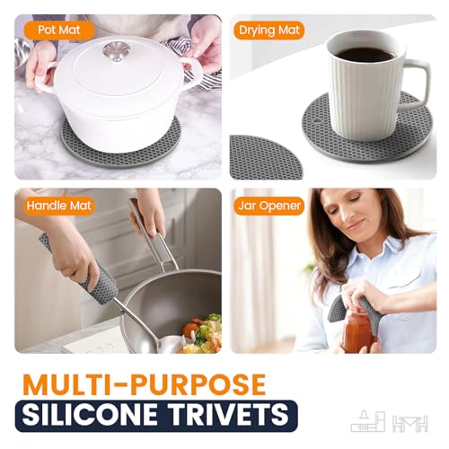 Daisiki Silicone Trivet Mats 4 Heat Resistant Pot Holders Multipurpose Non-Slip Hot Pads for Kitchen Potholders, Drying mat, Jar Opener, Spoon Holder, Coaster.(Dark Grey) - Image 3