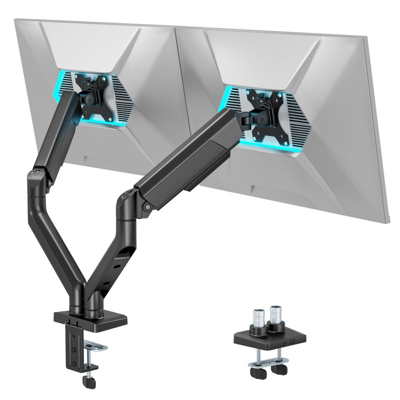 ARES WING Dual Monitor Mount, Heavy Duty Monitor Arms for 2 Monitors for 17-35 Inch, Fully Adjustable Monitor Desk Stand Ultrawide Screen, VESA 75x75 or 100x100mm, Black - Image 1