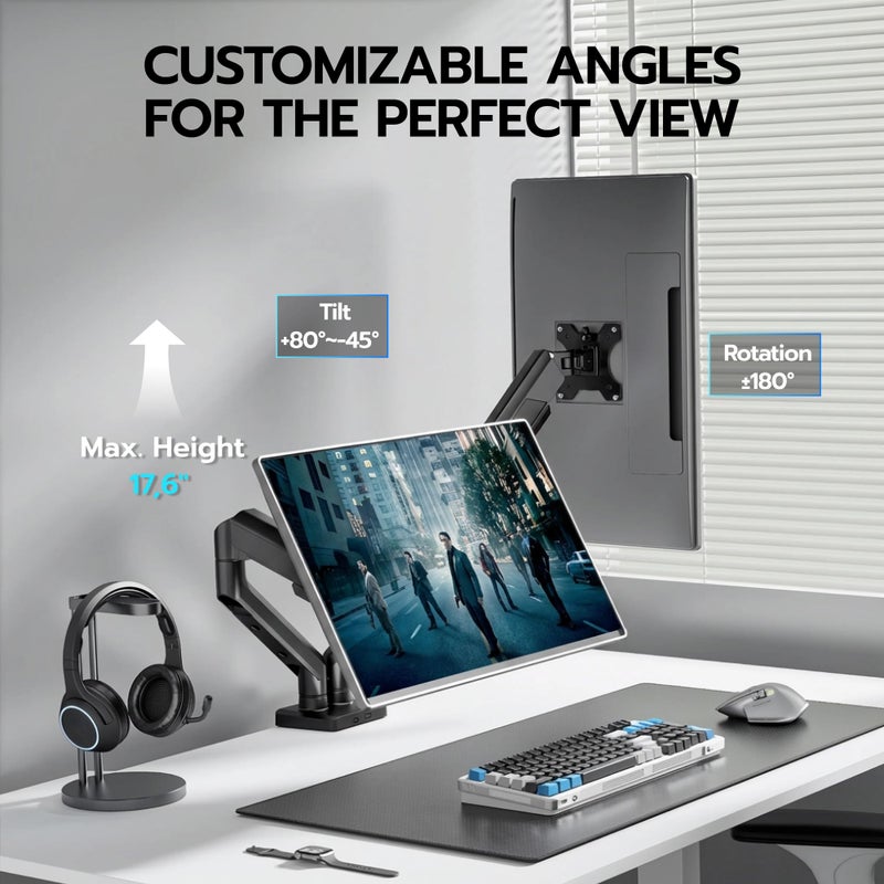 ARES WING Dual Monitor Mount, Heavy Duty Monitor Arms for 2 Monitors for 17-35 Inch, Fully Adjustable Monitor Desk Stand Ultrawide Screen, VESA 75x75 or 100x100mm, Black - Image 5