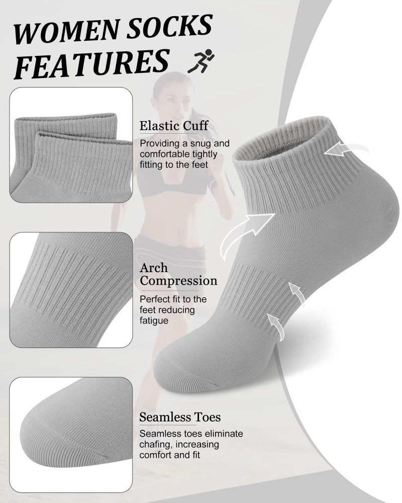 YSense 10 Pairs Womens Ankle Socks, Cotton Crew Gym Athletic Running Quarter Socks Women Men - Image 2