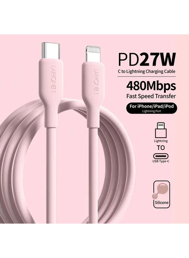 Macaron Purple 27W PD Fast Charging USB C to Lightning Cable 2m Anti Tangle Silicone - Image 2