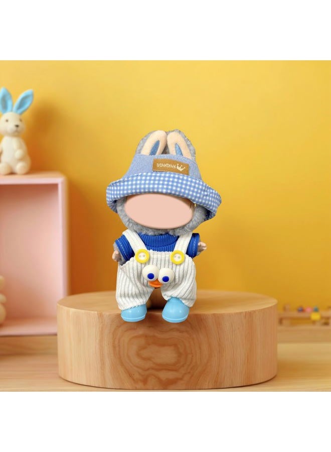 SHUOXUKE 17cm (6.7") Doll Clothes Set - 4PCS Boy Outfit with White Overalls, T-Shirt, Bucket Hat & Shoes | Soft Plush Doll Accessories | Fit for Young People (Doll Not Included) - Image 4