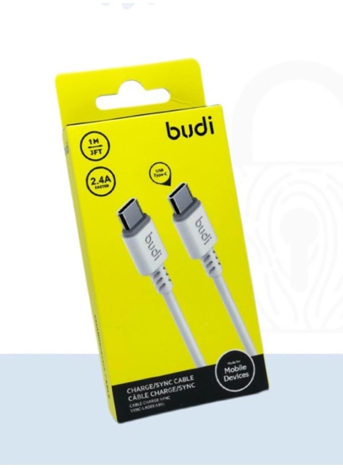 كيبل شحن تايب سي  ونقل بيانات بودي (budi) من Type-C إلى Type-C بقوة 2.4A وطول 1 متر
