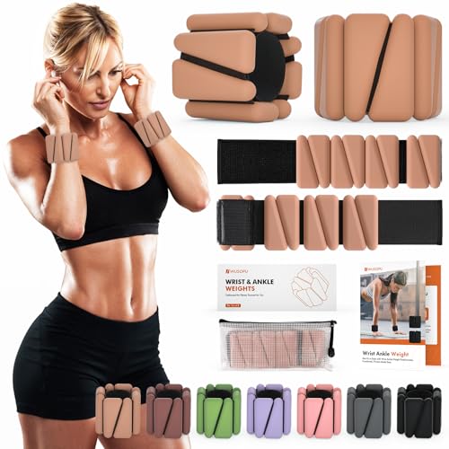 WUSOPU Wrist Weights, Ankle Weights for Women Men, Adjustable Wrist Weighted Bracelet for Home Gym Workout, Running, Yoga, Exercise, Strength Training, Set of 2 (1LB Each)-Light Brown - Image 1