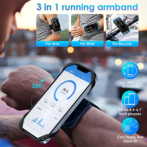 Cikyner Running Armband, 3 in 1 360° Rotatable & Detachable Sports/Bicycle Phone Holder for 4.5-7'' Smartphones, Ideal for Gym, Jogging, Hiking - Image 3