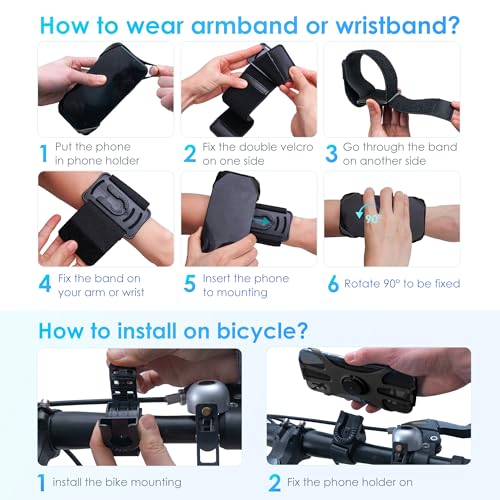 Cikyner Running Armband, 3 in 1 360° Rotatable & Detachable Sports/Bicycle Phone Holder for 4.5-7'' Smartphones, Ideal for Gym, Jogging, Hiking - Image 5