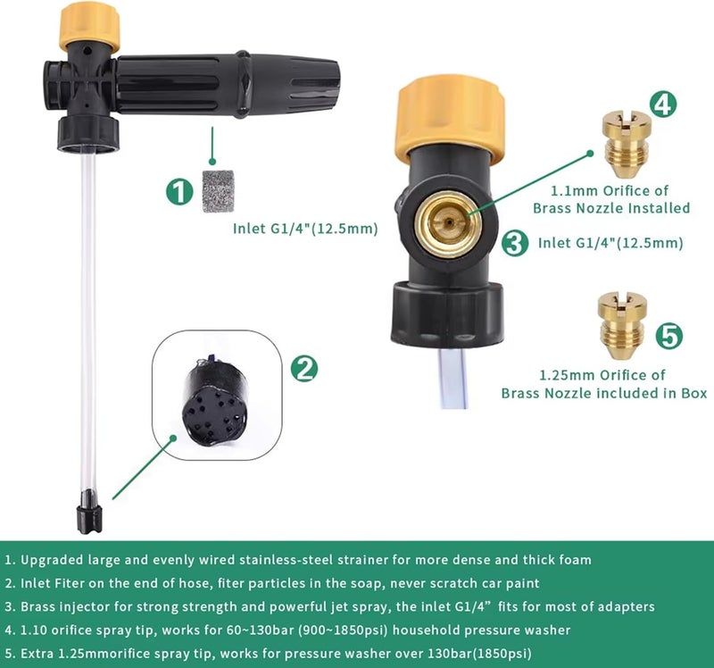 BEAR FORCE Electric Pressure Washer DIY Foam Cannon with 1/4” Quick Connector & Other 5 Adapters, Power Washer Adjustable Snow Foam Lance 0.6L Bottle, Jet Car Wash Soap Foam Nozzle, 500~2200PSI, 1.0~2.2GPM… - Image 4