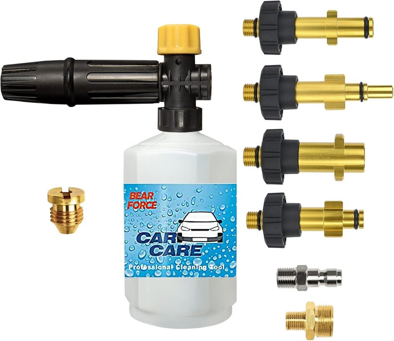 BEAR FORCE Electric Pressure Washer DIY Foam Cannon with 1/4” Quick Connector & Other 5 Adapters, Power Washer Adjustable Snow Foam Lance 0.6L Bottle, Jet Car Wash Soap Foam Nozzle, 500~2200PSI, 1.0~2.2GPM… - Image 1