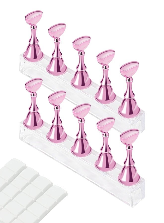 Xiron Nail Stand for Press On Display Practice for Acrylic Nails, Magnetic Fake Nail Tips Holder for Nails Painting Tools and Designs with Reusable Adhesive Putty for Home DIY Art Salon Supplies (Pink) - Image 1