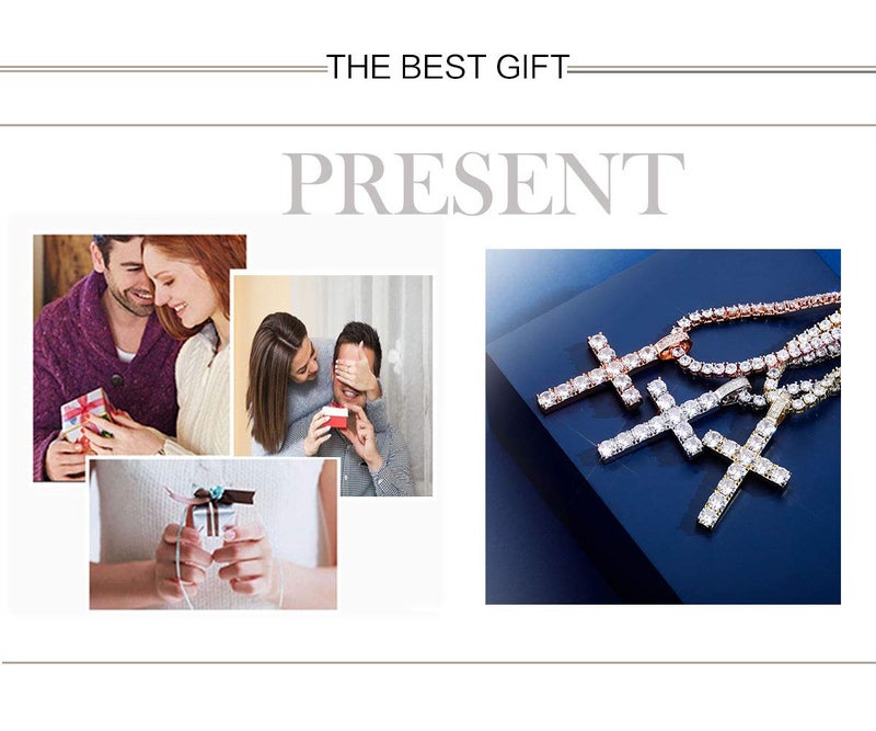 TOPGRILLZ 14K Gold Plated Solid Iced Out CZ Large Tennis Cross Pendant Necklace for Men Women Stainless Chain Gifts (Large Silver Tennis Chain) - Image 5