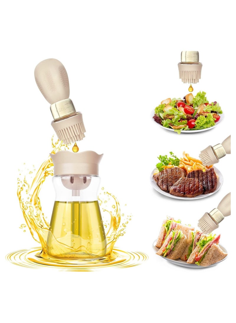 KASTWAVE Glass Olive Oil Dispenser Bottle With Brush 2 in 1 Silicone Dropper Oil Dispenser Bottle for Kitchen Cooking Frying Baking BBQ Pancake Air Fryer 200ML Beige  - Image 1