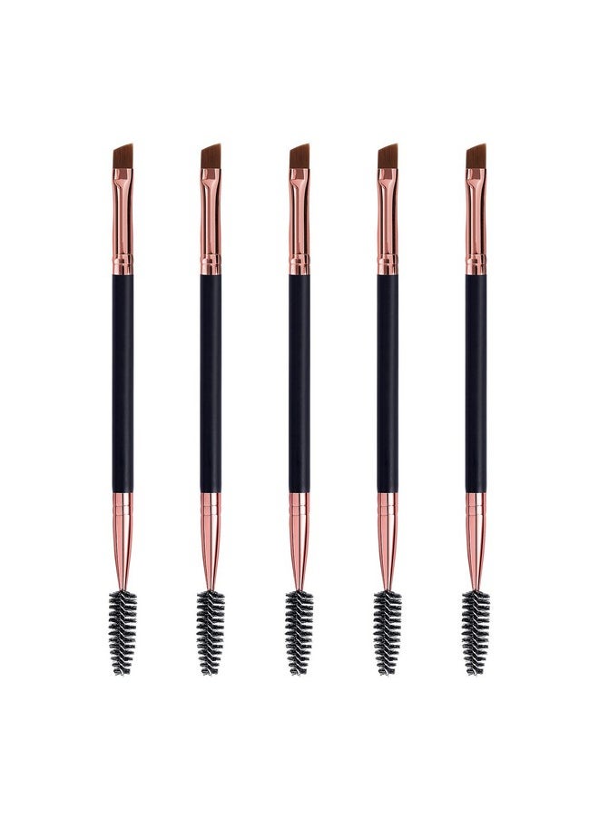 DELAYNOMORE77 - Duo Eyebrow Brush Spoolie Brush And Angled Brow Brush Eyelash Brush For Eye Makeup. (5Pcs Black) - Image 1