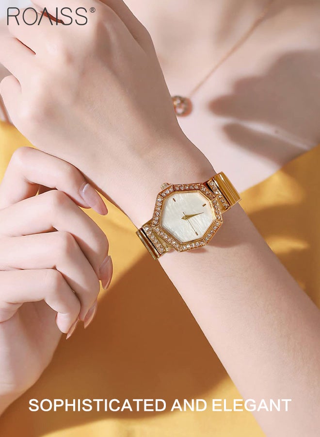 roaiss Alloy Strap Quartz Watches for Women, Analog Display Irregular Octagon Dial with Rhinestones Decoration, Fashion Luxurious Wristwatch as Gift for Ladies  - Image 2