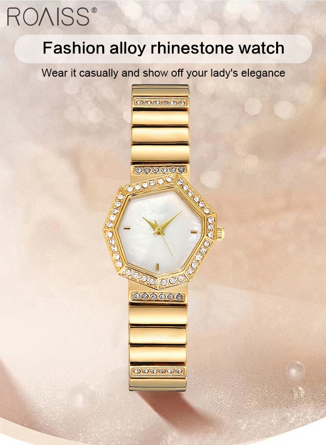 roaiss Alloy Strap Quartz Watches for Women, Analog Display Irregular Octagon Dial with Rhinestones Decoration, Fashion Luxurious Wristwatch as Gift for Ladies  - Image 3