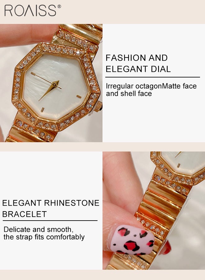 roaiss Alloy Strap Quartz Watches for Women, Analog Display Irregular Octagon Dial with Rhinestones Decoration, Fashion Luxurious Wristwatch as Gift for Ladies  - Image 5