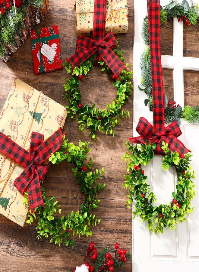 Jexine 6 Pcs Christmas Wreath Decorations 31.5 Inch Kitchen Mini Cabinet Wreaths with Red Plaid Bow Artificial Hanging Garland Farmhouse for Holiday Front Door Porch Wall Window Decor (Red and Black) - Image 3