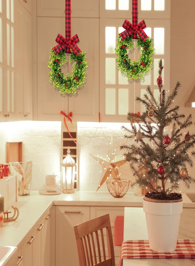 Jexine 6 Pcs Christmas Wreath Decorations 31.5 Inch Kitchen Mini Cabinet Wreaths with Red Plaid Bow Artificial Hanging Garland Farmhouse for Holiday Front Door Porch Wall Window Decor (Red and Black) - Image 5