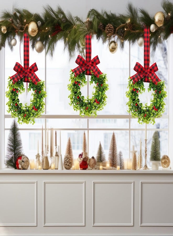 Jexine 6 Pcs Christmas Wreath Decorations 31.5 Inch Kitchen Mini Cabinet Wreaths with Red Plaid Bow Artificial Hanging Garland Farmhouse for Holiday Front Door Porch Wall Window Decor (Red and Black) - Image 4