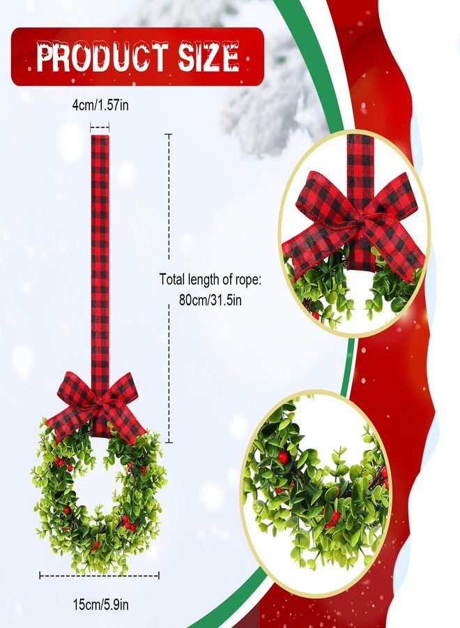 Jexine 6 Pcs Christmas Wreath Decorations 31.5 Inch Kitchen Mini Cabinet Wreaths with Red Plaid Bow Artificial Hanging Garland Farmhouse for Holiday Front Door Porch Wall Window Decor (Red and Black) - Image 2