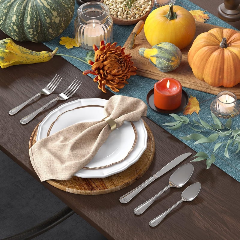 RiverRidge RiverRidge Monogrammed Beaded Flatware Set  T  46Piece Silverware with Custom Letter Stamp 180 Stainless Steel Utensils Set for Daily Use  Special Occasions  Dishwasher Safe Versatile Design  - Image 5