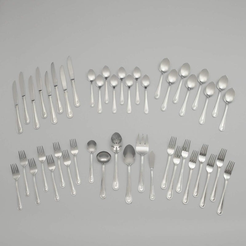 RiverRidge RiverRidge Monogrammed Beaded Flatware Set  T  46Piece Silverware with Custom Letter Stamp 180 Stainless Steel Utensils Set for Daily Use  Special Occasions  Dishwasher Safe Versatile Design  - Image 3