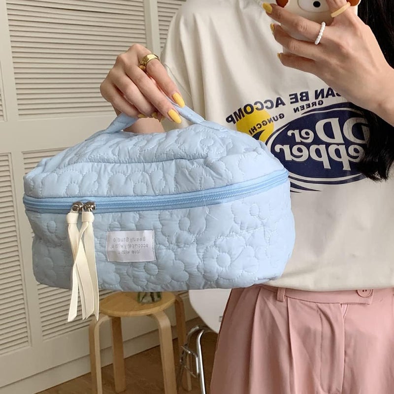 Juoxeepy Cotton Makeup Bag Large Travel Cosmetic Bag Quilted Cosmetic Pouch Coquette Aesthetic Floral Toiletry Bag - Image 4
