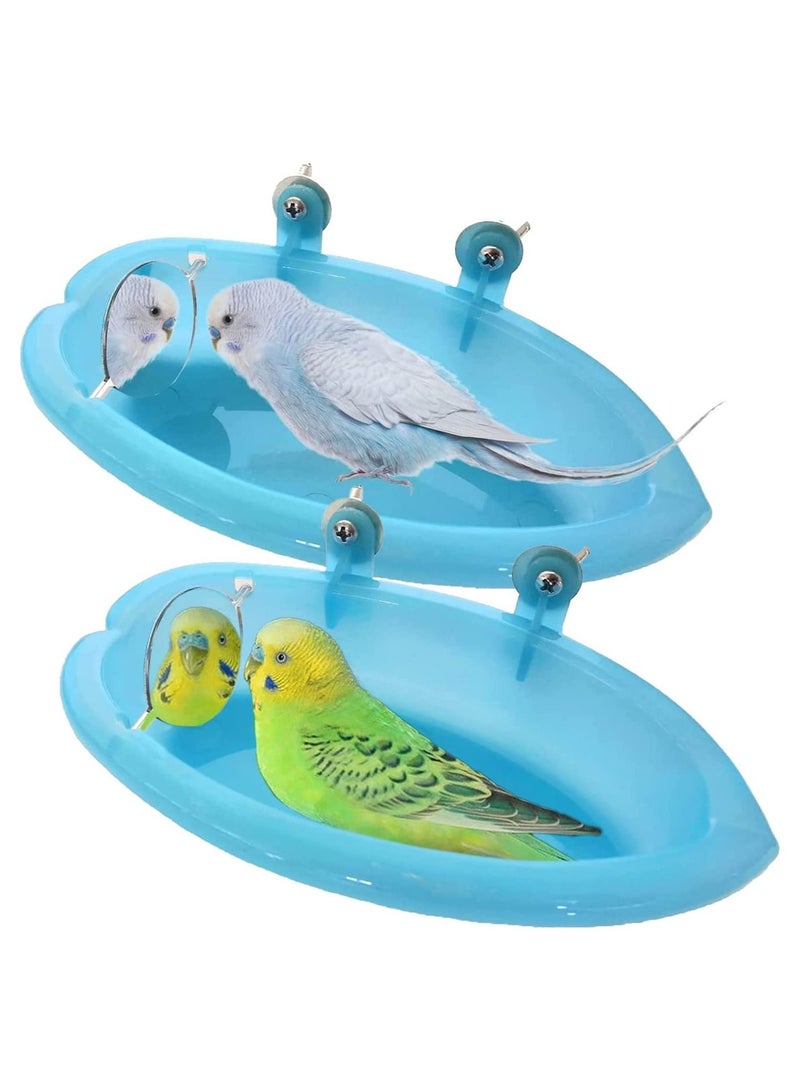 Bird Bath Tub Bowl Basin Hanging Birdbath Toy Pet Parrot Budgie Parakeet Cockatiel Cage Water Shower Food Feeder With Rotatable Double-Sided Mirror - Image 1