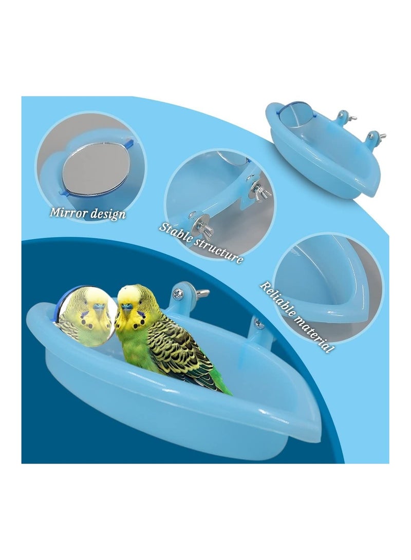 Bird Bath Tub Bowl Basin Hanging Birdbath Toy Pet Parrot Budgie Parakeet Cockatiel Cage Water Shower Food Feeder With Rotatable Double-Sided Mirror - Image 4