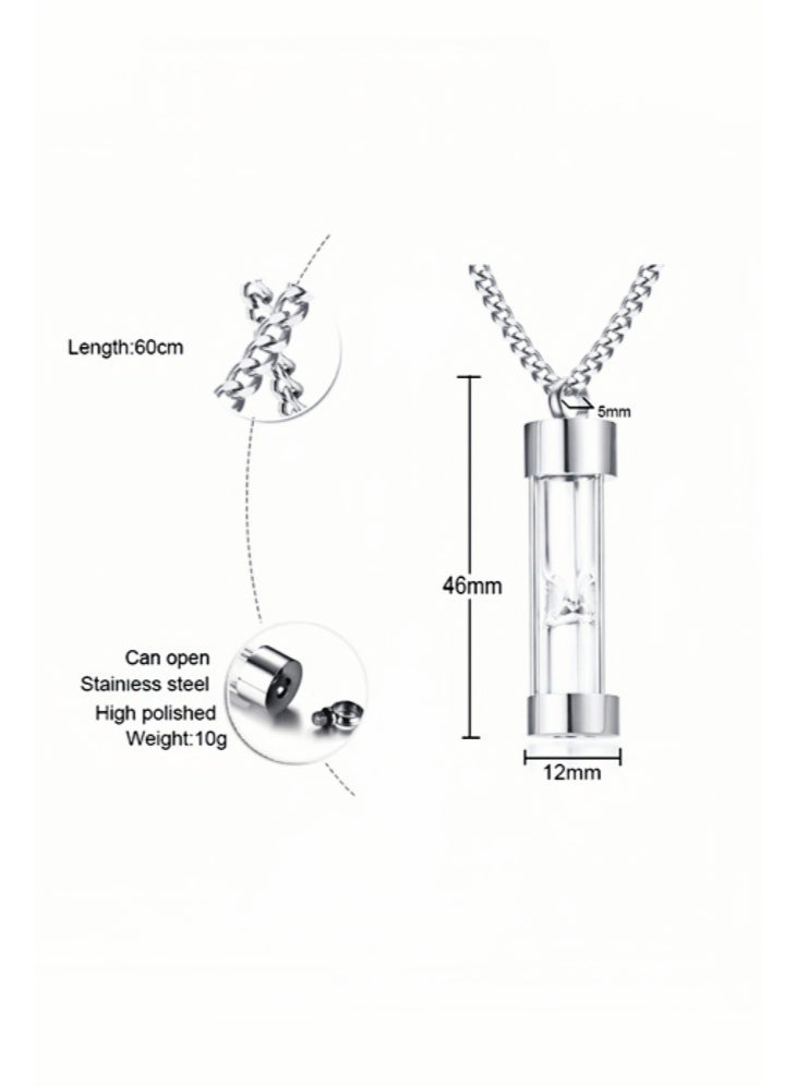 Perfume Necklace for Men, Hourglass Bottle Aromatherapy Locket Charm, Stainless Steel Non-Tarnish Chain  Jewelry Gift for Husband, Boyfriend - Image 4