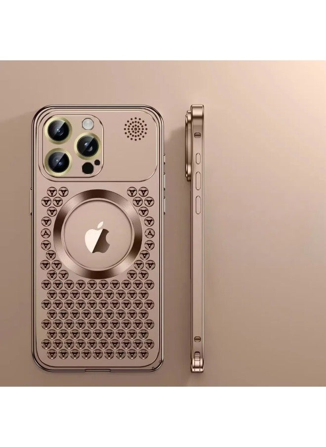 General Suitable for iPhone 16ProMax 16Pro phone case aromatherapy metal magnetic mesh lens aluminum alloy heat dissipation phone case 