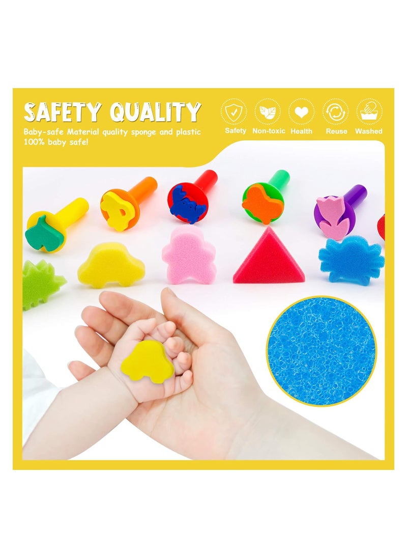 Excefore - 42Pcs Kids Paint Sponges Including 30 Craft Sponge Painting Shapes 12 EVA Sponge Stamper, Early Learning Finger Paint Sponge Brushes Foam Art Drawing Tools - Image 1