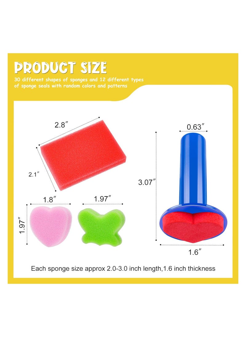 Excefore - 42Pcs Kids Paint Sponges Including 30 Craft Sponge Painting Shapes 12 EVA Sponge Stamper, Early Learning Finger Paint Sponge Brushes Foam Art Drawing Tools - Image 1