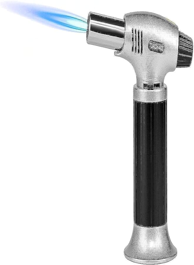 Butane Torch, Professional Cooking Torch Culinary Lighter Butane Refillable, Adjustable Flame, Safety Lock for Baking, BBQ, Creme Brulee, Heat Shrinking Tubing（Butane not included）