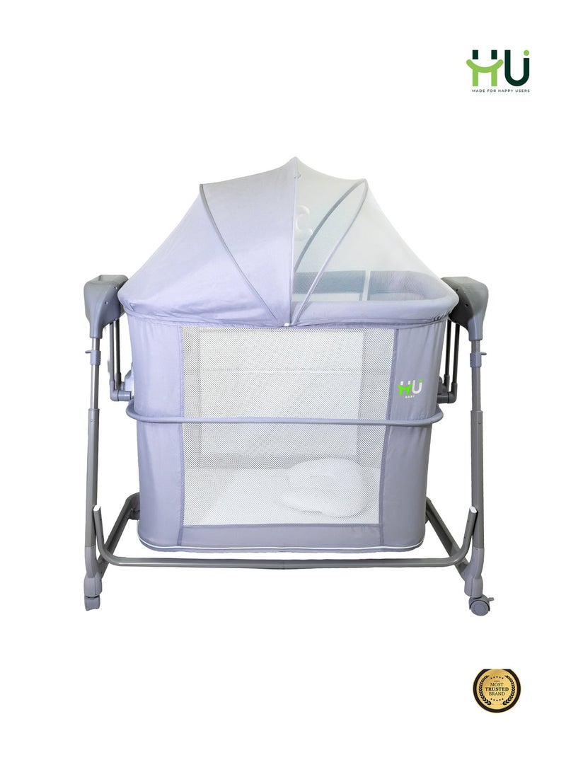 H U HU Electric Baby Bedside Sleeper Bassinet with Automatic Rocking, Digital Display, Adjustable Height, Mosquito Net, Breathable Mesh Sides & Lockable Wheels for Newborns - Image 4