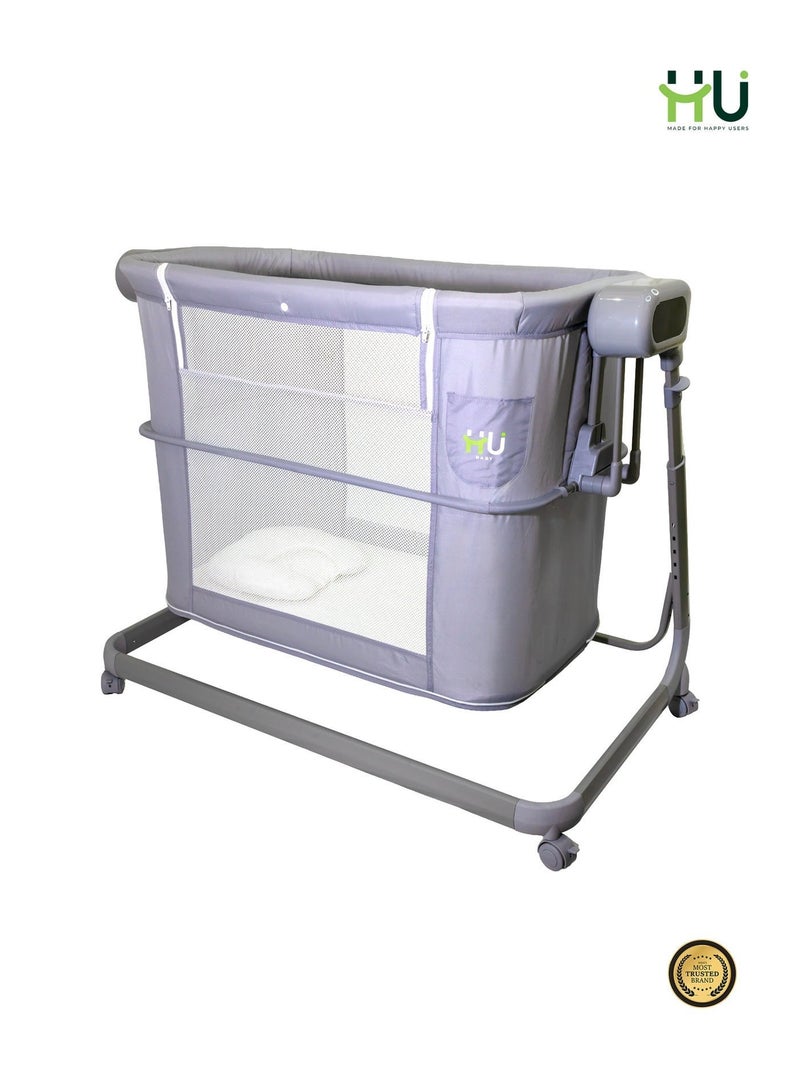 H U HU Electric Baby Bedside Sleeper Bassinet with Automatic Rocking, Digital Display, Adjustable Height, Mosquito Net, Breathable Mesh Sides & Lockable Wheels for Newborns - Image 3