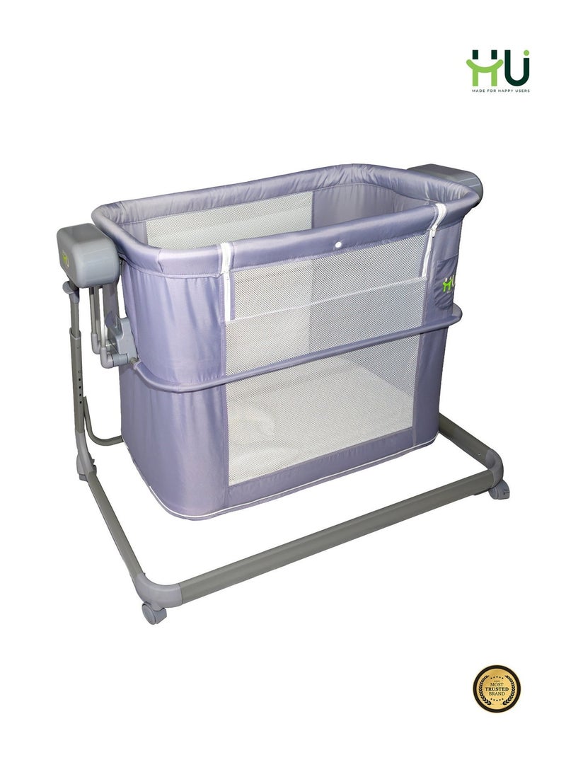H U HU Electric Baby Bedside Sleeper Bassinet with Automatic Rocking, Digital Display, Adjustable Height, Mosquito Net, Breathable Mesh Sides & Lockable Wheels for Newborns - Image 5