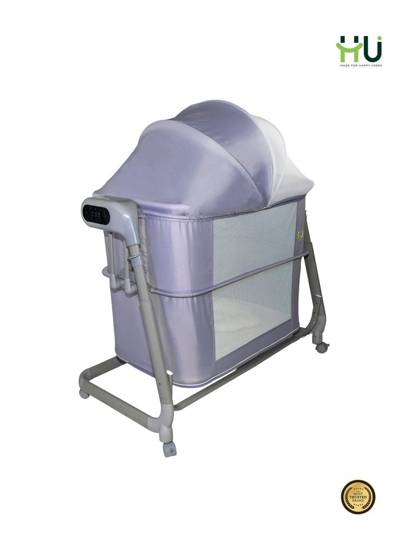H U HU Electric Baby Bedside Sleeper Bassinet with Automatic Rocking, Digital Display, Adjustable Height, Mosquito Net, Breathable Mesh Sides & Lockable Wheels for Newborns - Image 2