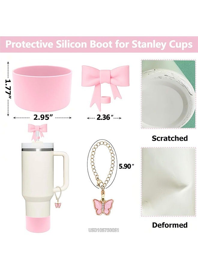 Arabest Stanley Cup Accessories Set, Cute Pink Bow Straw Cover Toppers for Stanley Cup 30/40oz Tumble  - Image 2