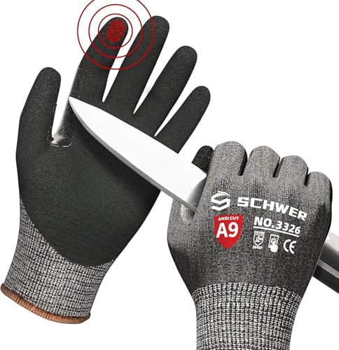 Schwer ProGuard Highest Level Cut Resistant Work Gloves PR3326 for Extreme Protection，ANSI A9 Cut Gloves with Reinforced Thumb, Non Slip, Non PFAS, Durable, Touch-screen, Black 2 Pairs（XL） - Image 1