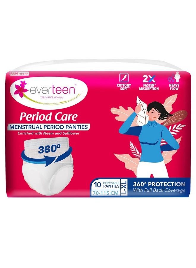 everteen - Period Care L-Xl Disposable Period Panties For Women, Cottony Soft, Menstrual Sanitary Pads Panty Enriched With Goodness Of Neem And Safflower - 1 Pack (10 Panties) 2X Faster Absorption, 360° Protection - Image 1