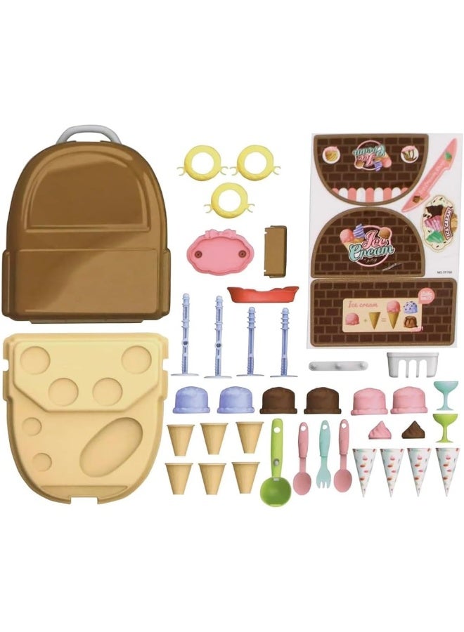 Ice Cream Bag Set 39 Pcs Ice Cream Candy Cart with Portable Backpack | Pretend Play for Kids (Brown) - Image 4