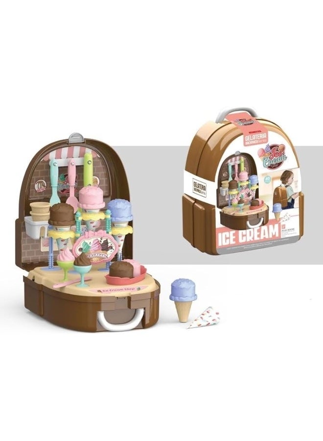 Ice Cream Bag Set 39 Pcs Ice Cream Candy Cart with Portable Backpack | Pretend Play for Kids (Brown) - Image 1