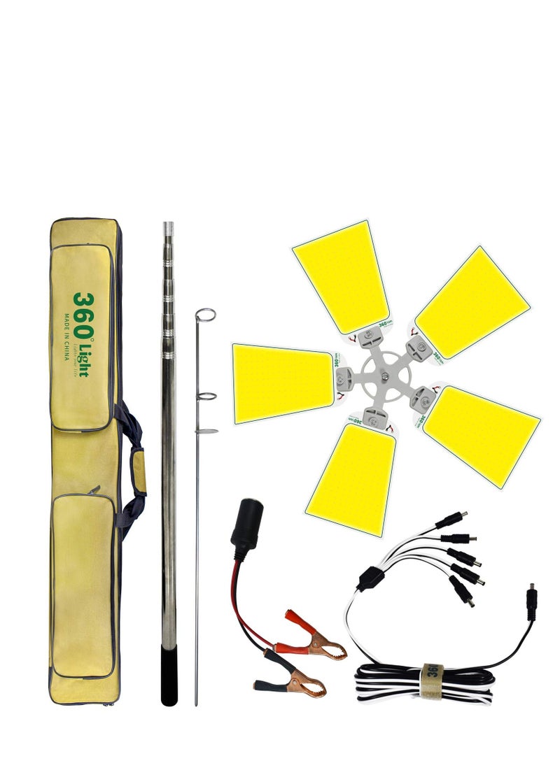 مصباح تخييم 360 ضوء ، مصابيح وفوانيس محمولة تلسكوبية 12 فولت ، مصباح شارع قابل للإزالة فائق السطوع 15000 لومن ، إضاءة موقع العمل في الهواء الطلق في حالات الطوارئ في الفناء الخلفي - Image 1