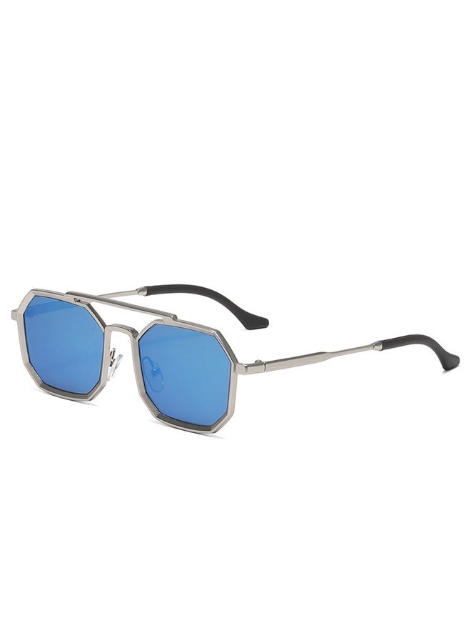 New steampunk double-beam sunglasses European and American men's metal polygonal large frame trendy sunglasses for men - Image 2