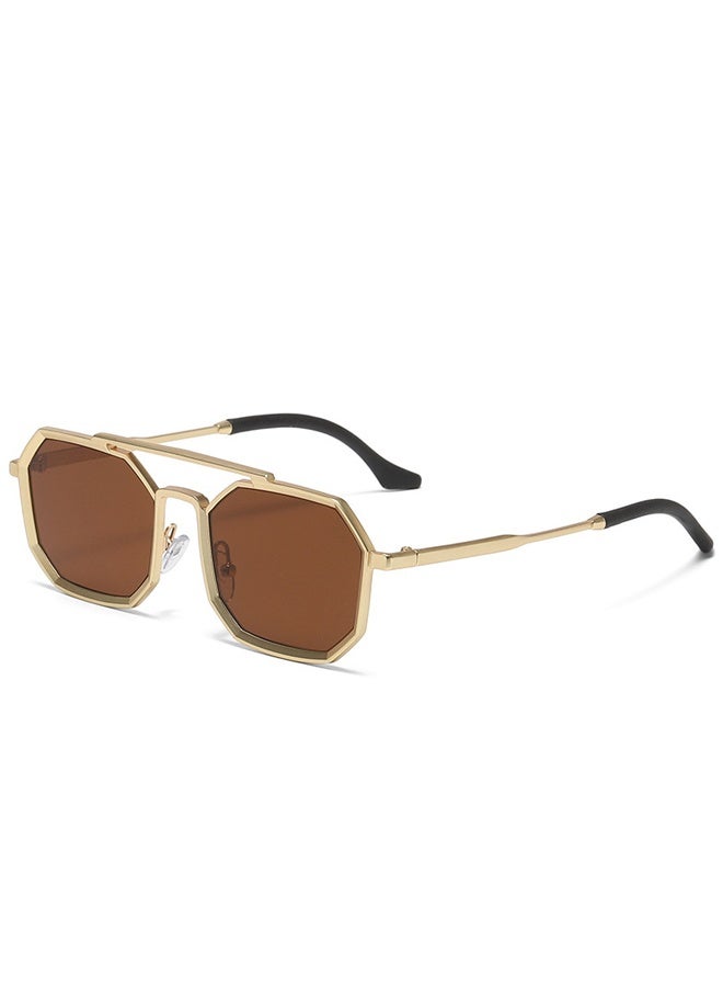 New steampunk double-beam sunglasses European and American men's metal polygonal large frame trendy sunglasses for men - Image 1