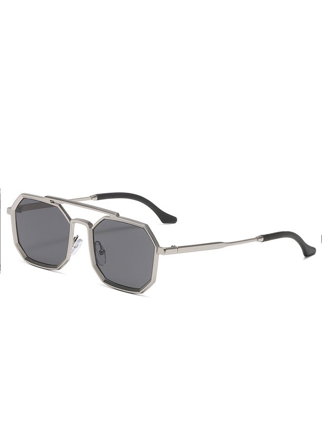 New steampunk double-beam sunglasses European and American men's metal polygonal large frame trendy sunglasses for men - Image 3
